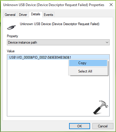 Invalid Device Descriptor Windows 10